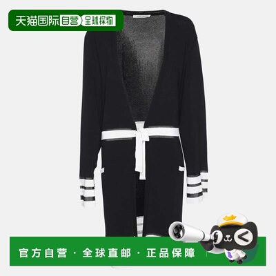 自营Marina Rinaldi Navy Blue/white Rib Knit Belted Cardigan