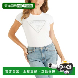 美国直邮GUESS女士T恤短袖圆领印花徽标上装【付后1h可退】