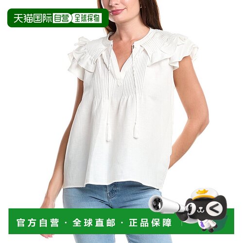 自营 T Tahari Linen-Blend Blouse - white 美国奥莱直发通勤