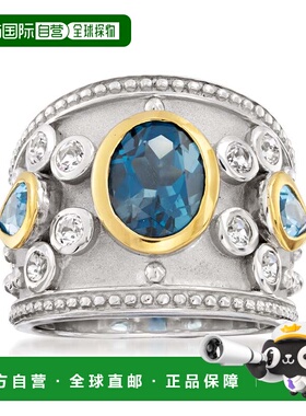 自营 Ross-Simons 14kt 黄金 925 纯银蓝白托帕石戒指 - 蓝色 美