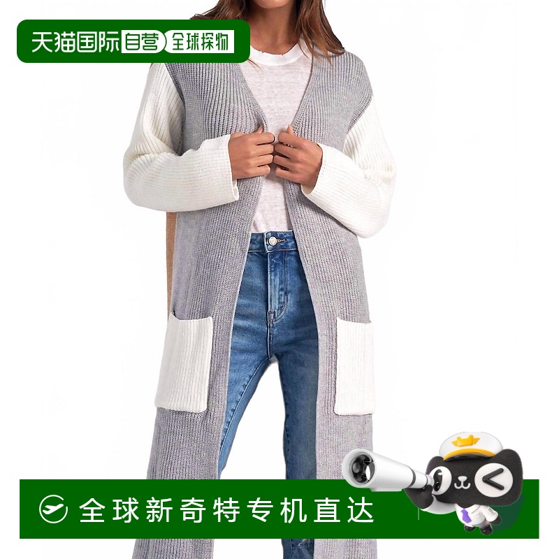 自营 elanKitson Duster长款灰色色块开衫 【美国奥莱】直发