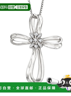 自营 Ross-Simons 925 纯银钻石丝带十字架吊坠项链 - 20 英寸 美