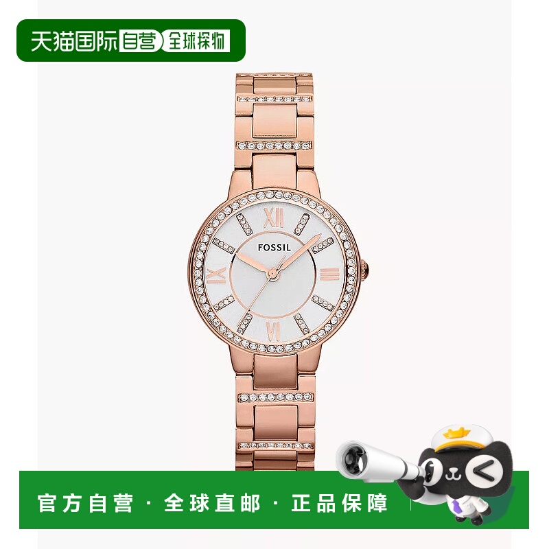 自营Fossil Virginia Women's Three-Hand Day-Date, Rose Gold-T