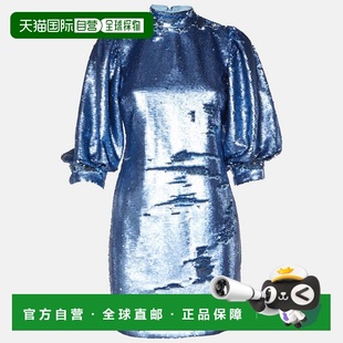 自营Ganni Blue Sequined High Neck Mini Dress - blue 美国奥莱
