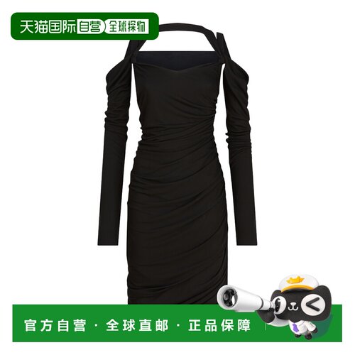 自营the atticoOff-Shoulder Black Midi Dress With Ruched Deta