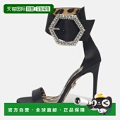 自营Philipp 美国奥莱直发 黑色 Plein黑色缎面水晶装 饰踝带凉鞋