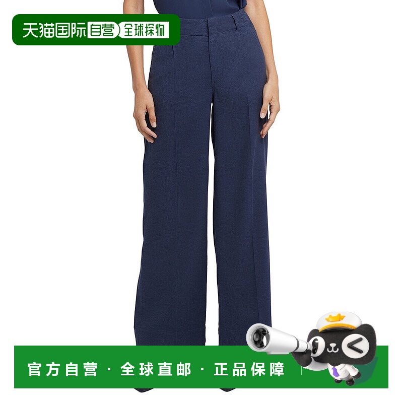 自营NYDJ Mona Oxford Navy Linen-Blend Wide Leg Pant - blue