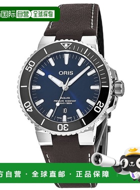 自营 Oris Aquis Date蓝色表盘棕色皮革表带男士手表01 733 7732