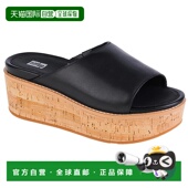 FitFlop 女式 Eloise 自营 FT5 001滑履凉鞋 黑色皮革软木包裹楔形