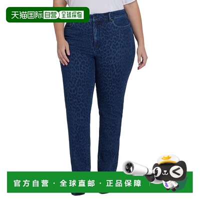 自营NYDJ Plus Marilyn High-Rise Dark Denim Leopard Print Str