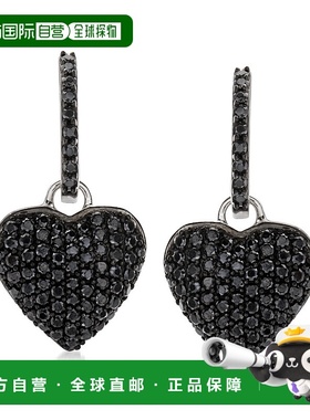 自营Ross-Simons 925 纯银黑色尖晶石心形吊式耳环 - 黑色 美国奥