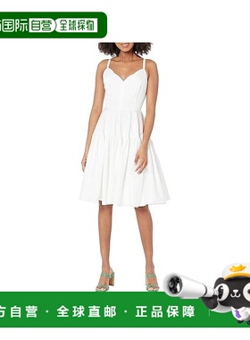 自营 Trina Turk Bask A字型连衣裙女式白色棉质褶边无袖JDM594-