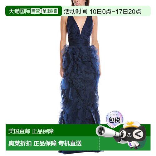 自营Marchesa Notte Sleeveless Deep V-Neck Silk Maxi Dress -