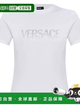 自营Versace Crystal Logo Fitted Cotton T-Shirt - optical whi