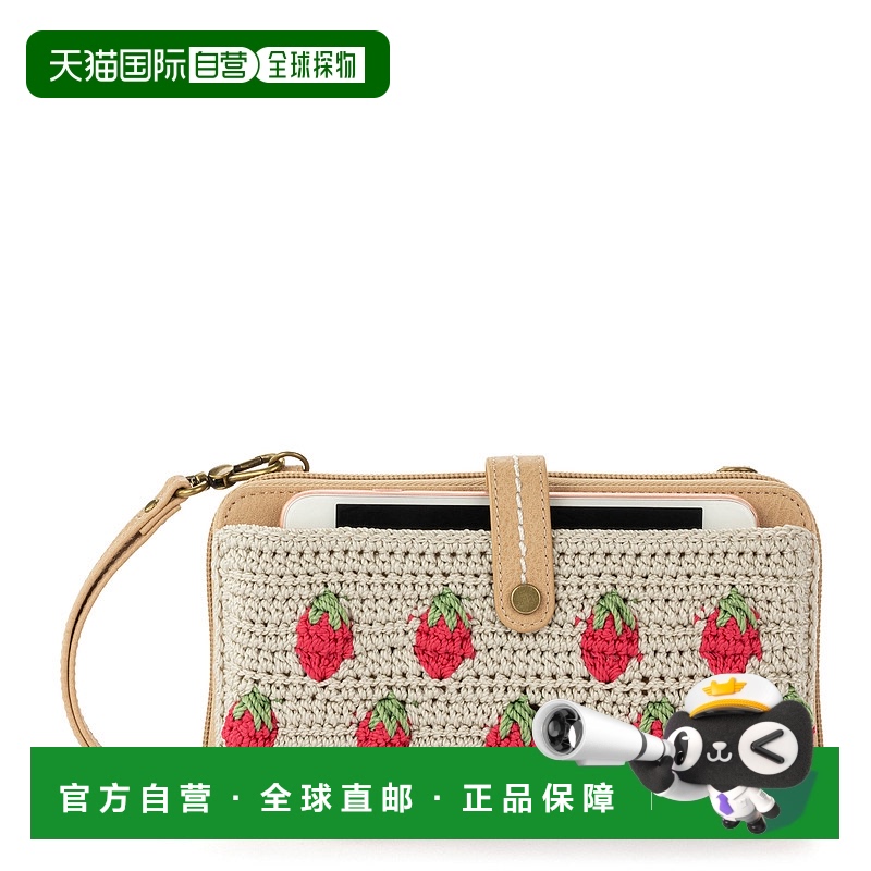 自营 the sakIris大号智能手机Crossbody-手工钩针编织-天然草莓