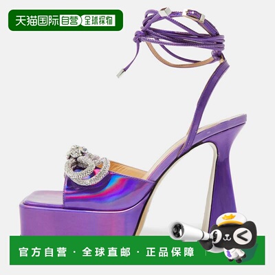 自营Mach & Mach Purple Iridescent Leather Double Bow Platfor