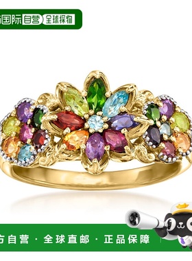 自营Ross-Simons 多宝石花卉戒指 18 克拉金镀在纯银上 - 多色 美