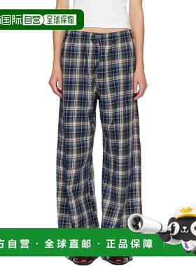 1h可退 香港直邮潮奢 Erl 女士 海军蓝格纹长裤 ERL11P013