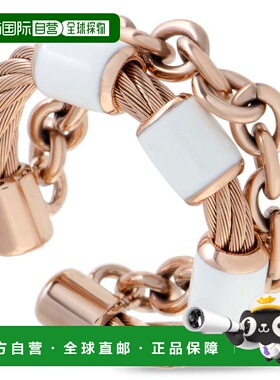 自营 Charriol St. Tropez 不锈钢和粉红色 PVD 白色珐琅电缆和链