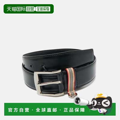 自营Burberry Black Leather Gray Buckle Belt - black 美国奥莱