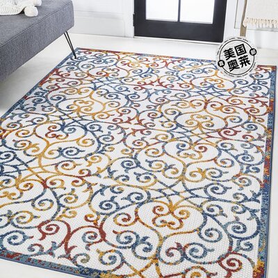 jonathan y Atrani Scroll Trellis 室内/室外区域地毯 - 奶油色/