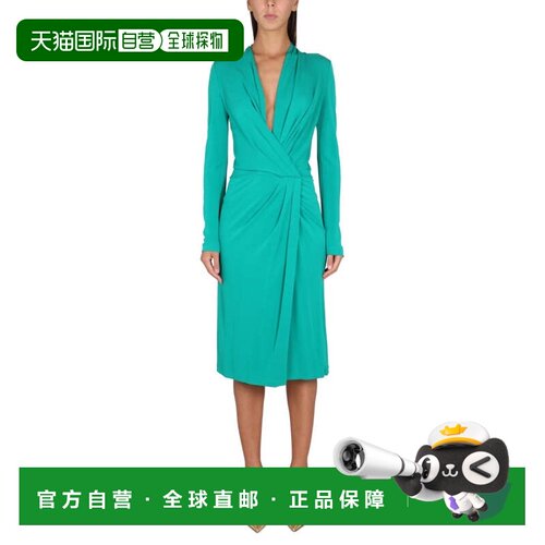 自营alberta ferrettiV-Neck Dress - green 美国奥莱直发连衣裙