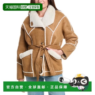 美国奥莱直发 棕褐色 自营 Maje皮大衣