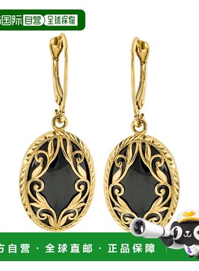 自营 Ross-Simons 14 克拉黄金黑色缟玛瑙吊式耳环 - 黑色 美国奥