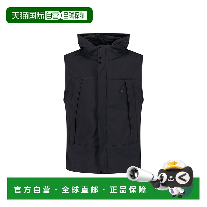 自营c.p. company男士无袖夹克，带集成护目镜和高领-黑色 美国奥