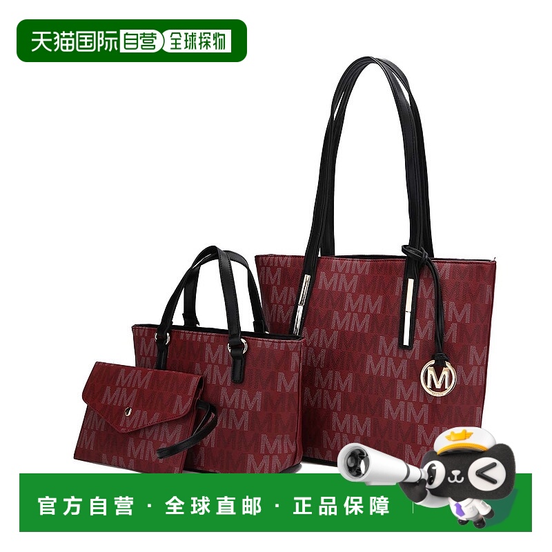 自营mia k collection3PC Aylet M手提包，带迷你包和护腕袋-酒红