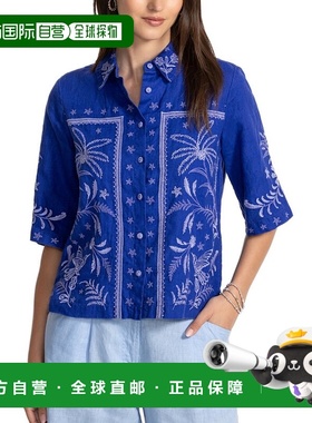 自营Johnny Was Winona Linen Shirt - blue 美国奥莱直发