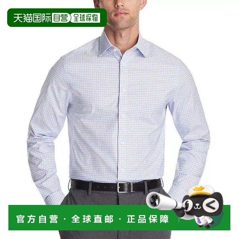 自营 Michael Kors男式衬衫蓝色格子长袖常规纽扣FTS247-蓝色 美