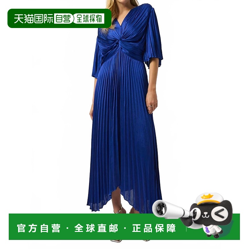 自营joseph ribkoffV-Neck Pleated Satin Maxi Dress In Royal S