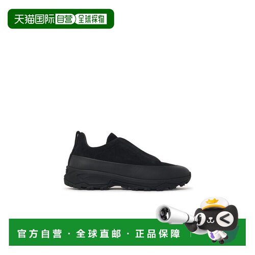 自营zegna三重针脚黑色绒面革运动鞋，饰有压花徽标-黑色 美国奥