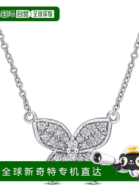 自营 mimi & max1/8 CT TW 10K 白金钻石蝴蝶吊坠配链 - 白色 美