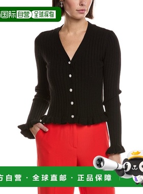 自营Laundry by Shelli Segal Ruffle Trim Rib Cardigan - black