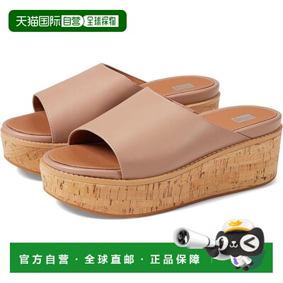 自营FitFlop Eloise FT5-137滑履凉鞋女式米色皮革软木包裹楔形-