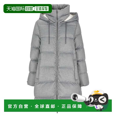 自营peserico灰色连帽夹棉长款羽绒服-灰色 美国奥莱直发