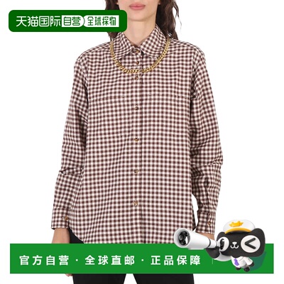 自营 Burberry Gingham棉格子链细节衬衫-棕色pttn 美国奥莱直发