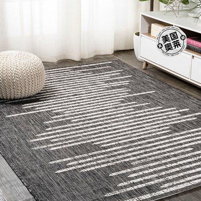 jonathan yZolak 柏柏尔条纹几何室内/室外区域地毯 - 黑色/象牙