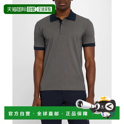 自营theoryGeometric Jacquard Polo Shirt In Baltic/earl Grey