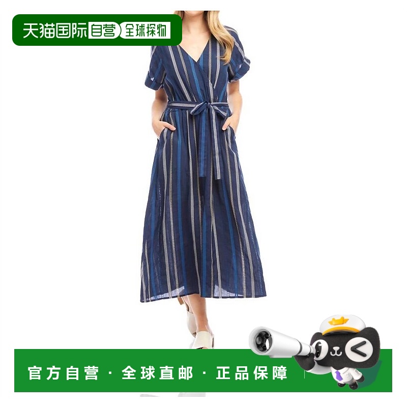 自营karen kaneEmbroidered Cuffed Sleeve Midi Dress In Navy M