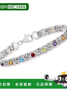 自营Ross-Simons 925 纯银天蓝色托帕石拜占庭手链 - 8 英寸 美国