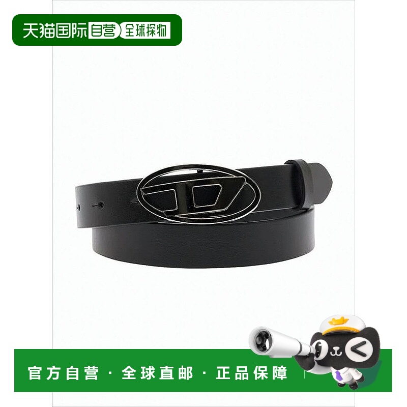 自营dieselPolished Oval Buckle Leather Belt - black 美国奥莱