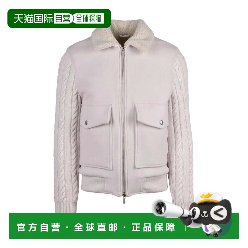 自营eleventy羊毛混纺前拉链夹克,搭配线缆针织衣袖-白色 美国奥