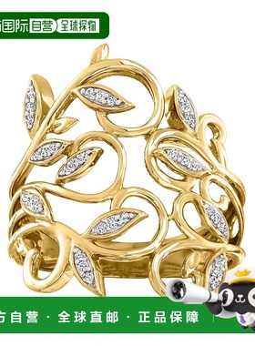 自营 Ross-Simons 14 克拉黄金钻石叶子戒指 - 白色 美国奥莱直发