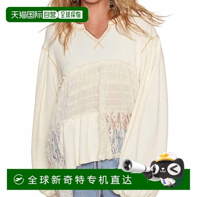 自营 pol奶油色气球蕾丝对比针织上衣 美国奥莱直发