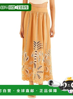 自营FARM Rio Sand Richilieu Linen-Blend Midi Skirt - brown