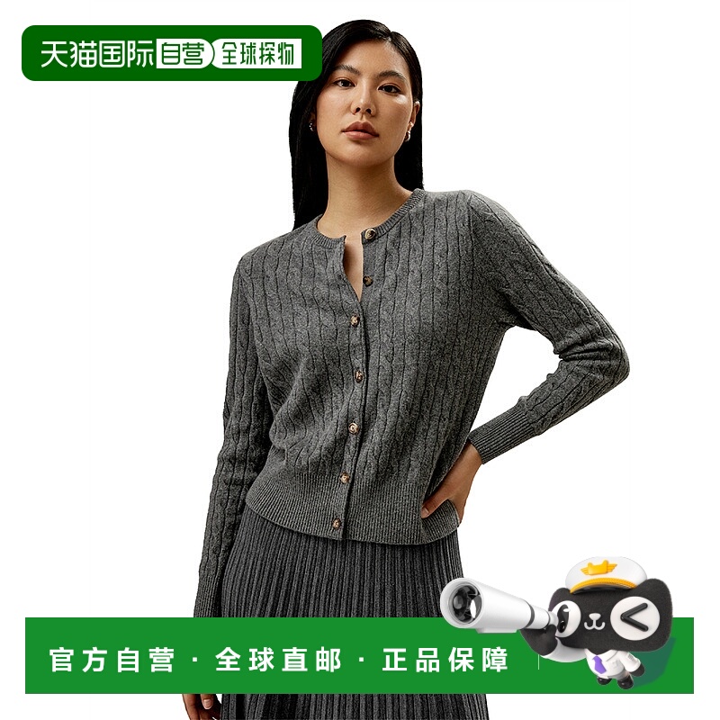 自营lilysilkCable-Knit Cashmere Crewneck Cardigan for Women