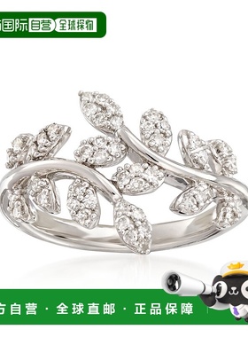 自营 925 纯银 Ross-Simons 钻石月桂叶绕行戒指 白色 美国奥莱直